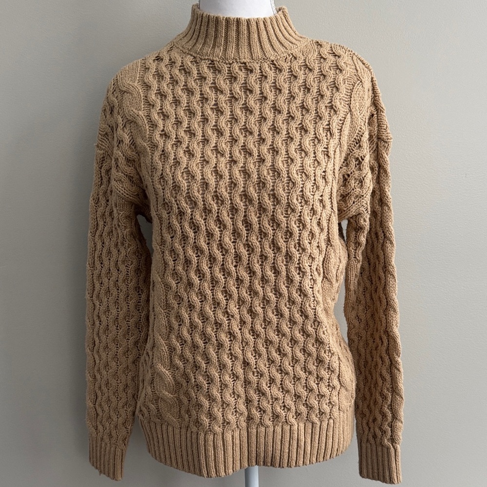 Ann Taylor Camel Cable Knit Turtleneck Sweater size XS
